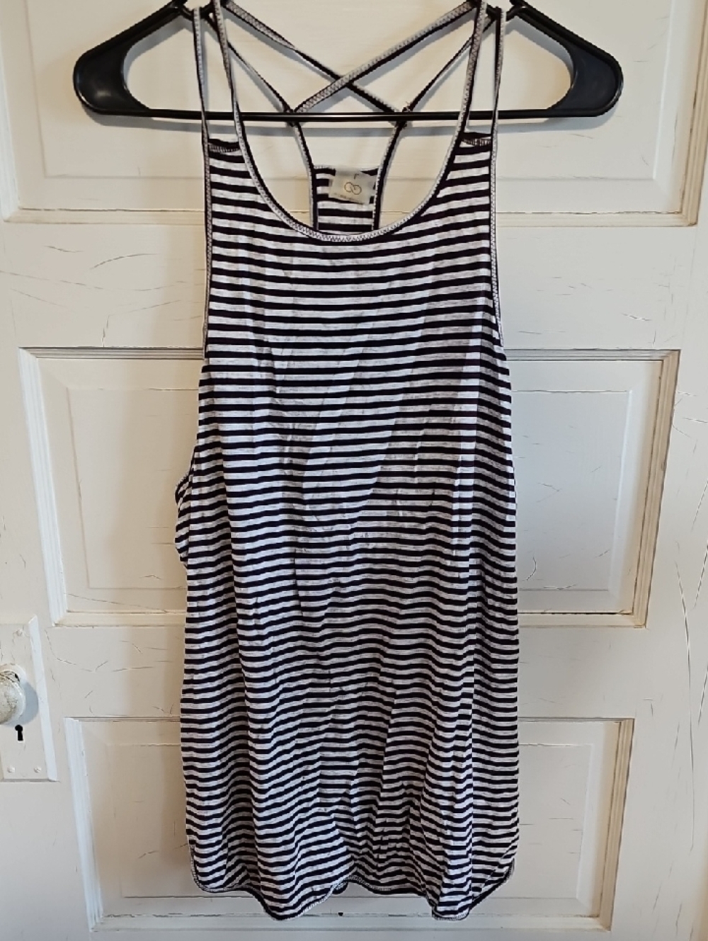 CALIA by Carrie Underwood Black and White Striped Racerback Tank
